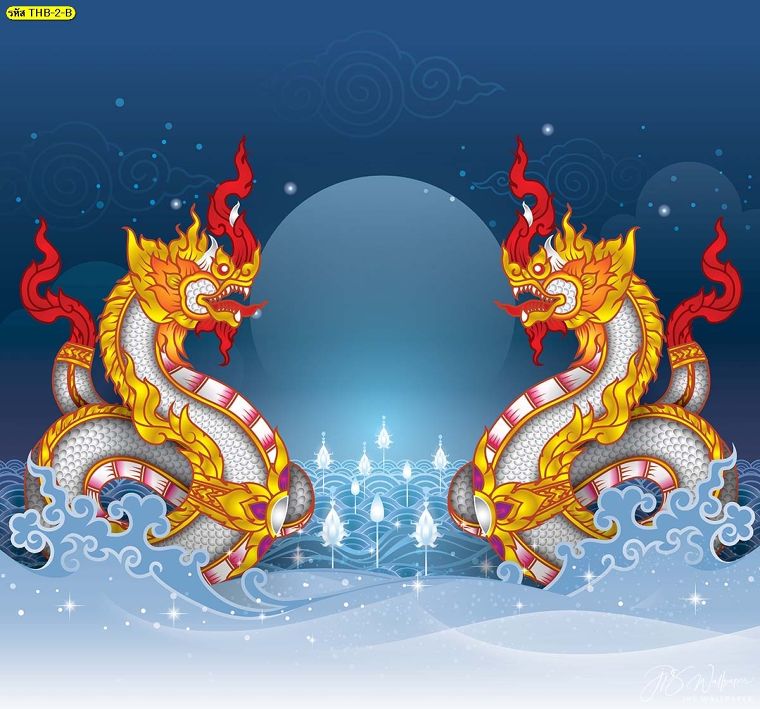 วอลเปเปอร์ลายพญานาคสีขาวคู่พื้นน้ำเงิน
