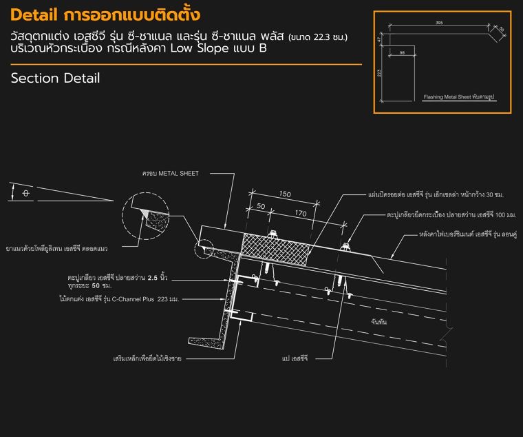 ดีเทลการออกแบบติดตั้งวัสดุตกแต่ง เอสซีจี รุ่น ซี-ชาแนล และรุ่น ซี-ชาแนล พลัส สำหรับงานตกแต่งภายนอกอาคาร (ผนัง ฟาซาด และหลังคา) ภาพประกอบ