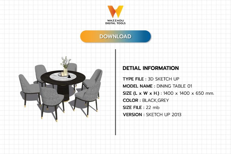 3D MODEL SKETCH UP FREE DOWNLOAD : ชุดโต๊ะรับประทานอาหาร 01 ภาพประกอบ