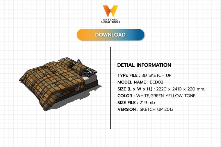 3D MODEL SKETCH UP FREE DOWNLOAD : เตียงนอน 03 ภาพประกอบ
