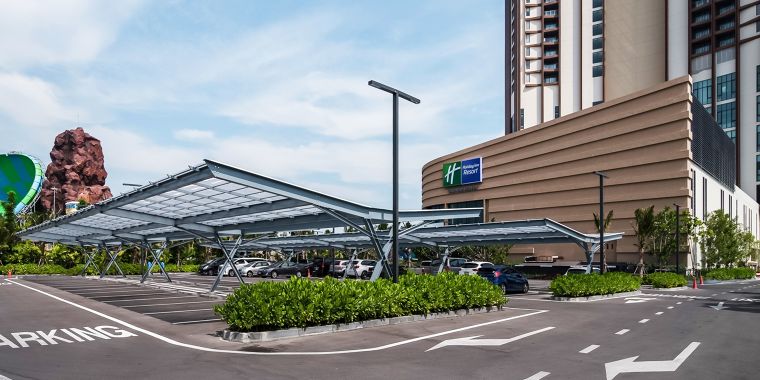 ตัวอย่าง : โรงจอดรถโครงสร้างเหล็กที่ใช้บริการ Steel Solution by SYSโครงการ Holiday Inn Hua Hin