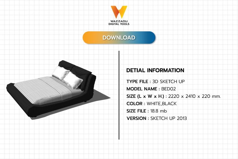 3D MODEL SKETCH UP FREE DOWNLOAD : เตียงนอน 02 ภาพประกอบ