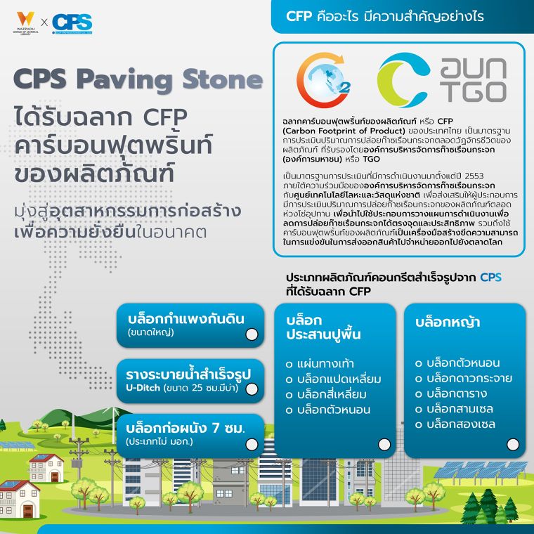 CPS Paving Stone ได้รับฉลากคาร์บอนฟุตพริ้นท์ของผลิตภัณฑ์ (CFP) มุ่งสู่อุตสาหกรรมการก่อสร้างเพื่อความยั่งยืนในอนาคต ภาพประกอบ