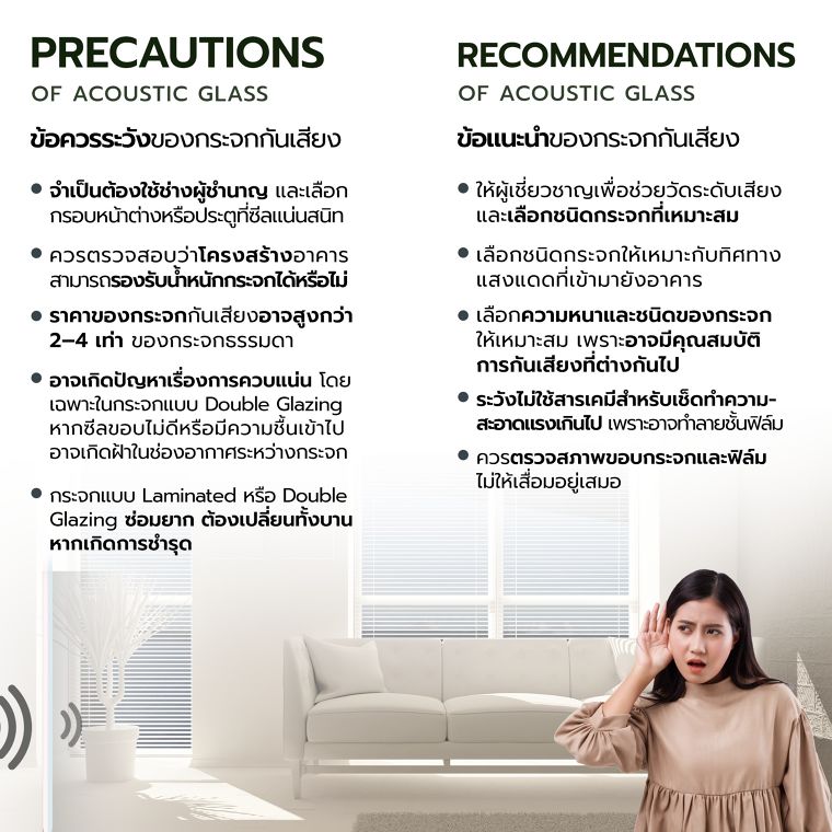 ข้อดี-ข้อควรระวังและข้อแนะนำในการใช้งานของกระจกกันเสียง (Advantages, precautions and recommendations for using acoustic glass) ภาพประกอบ