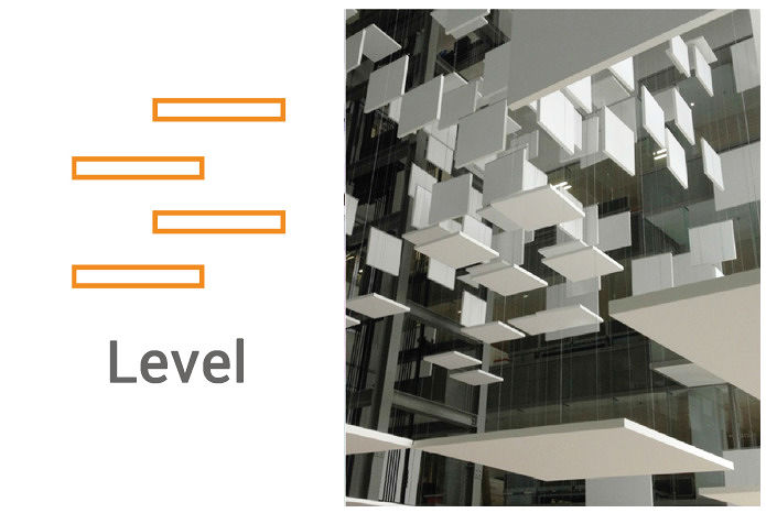 3.Level : การเล่นระดับ&nbsp;การออกแบบฝ้าอะคูสติก แทรนดาร์ โซโล ด้วยระดับที่แตกต่างกัน ปรับระดับการออกแบบได้หลากหลายด้วยชุดแขวนปรับระดับนวัตกรรมการติดตั้งของแทรนดาร์ โซโล (Connect Adjustable Wire Hangers) ทำให้เกิดลูกเล่นที่มีมิติ เพิ่มหรือปรับลดระดับได้อย่างไร้ขีดจำกัด