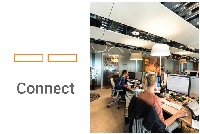 4.Connect : ความต่อเนื่อง&nbsp;การออกแบบฝ้าอะคูสติก แทรนดาร์ โซโล ด้วยการเชื่อมต่อกันของแทรนดาร์ โซโล สร้างความต่อเนื่องของ พื้นที่ด้วยเส้นสายและความเรียบเนียน โดดเด่นยิ่งขึ้นเมื่อใช้ แทรนดาร์ โซโล รุ่น Rectangle