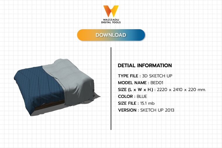 3D MODEL SKETCH UP FREE DOWNLOAD : เตียงนอน 01 ภาพประกอบ