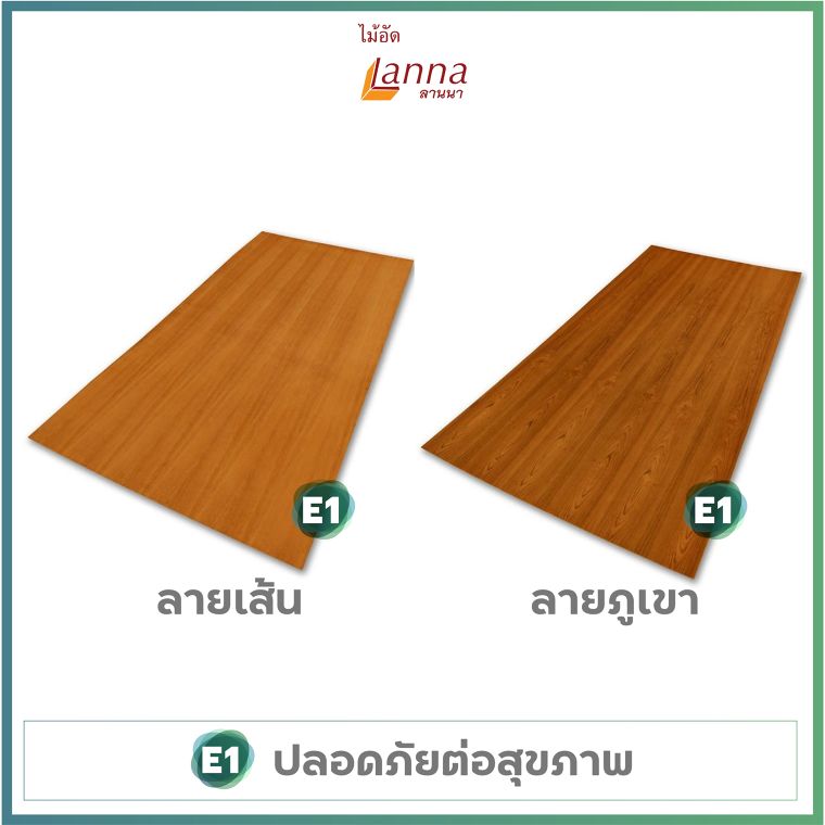 ทั้งสองตัวนี้มีลายเส้น และลายภูเขา และผลิตจากไม้ป่าปลูกและใช้กาว E1 ที่ปลอดภัยต่อสุขภาพ มาตรฐานยุโรป ซึ่งคุณสมบัติเฉพาะนี้ มีเฉพาะไม้อัดสักลานนาเท่านั้น
