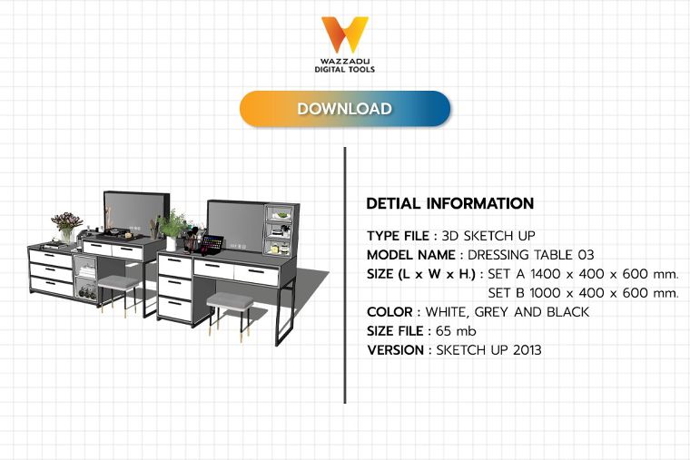 3D MODEL SKETCH UP FREE DOWNLOAD : ชุดโต๊ะเครื่องแป้ง 03 ภาพประกอบ
