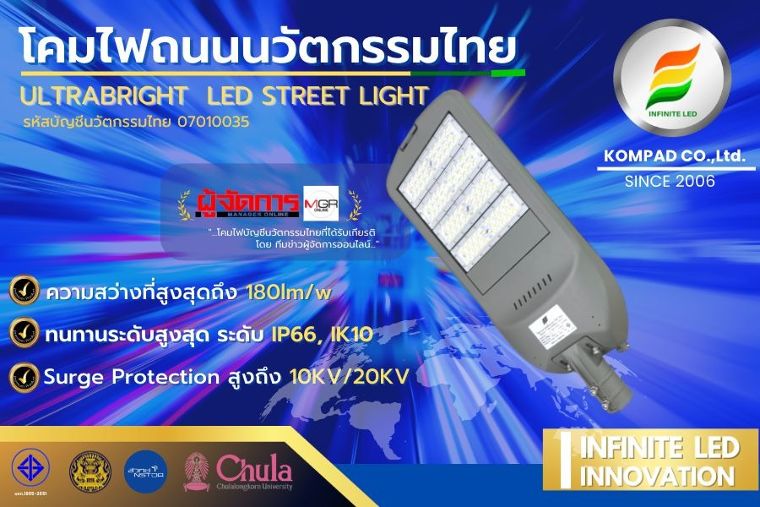 จุดเด่น !! โคมไฟถนน LED โคมไฟถนนนวัตกรรมไทย INFINITE LED ภาพประกอบ