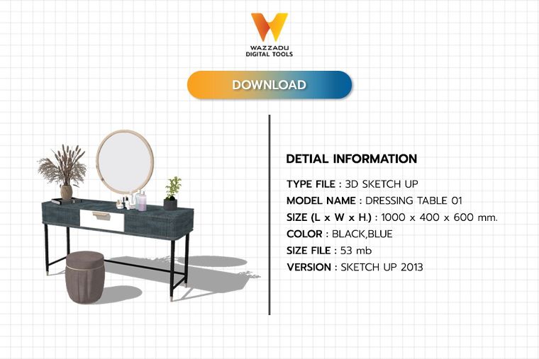 3D MODEL SKETCH UP FREE DOWNLOAD : ชุดโต๊ะเครื่องแป้ง 01  ภาพประกอบ
