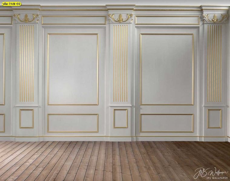 วอลเปเปอร์กรุผนังสีเทาขอบทอง

