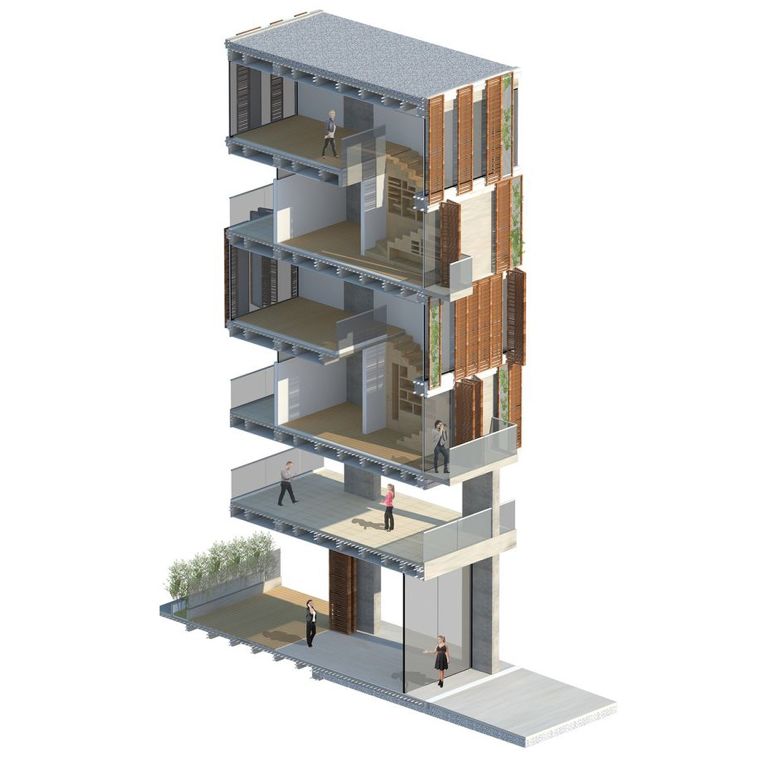 Section ที่แสดงให้เห็นถึงตำแหน่ง และความสัมพันธ์ระหว่างFacade แต่ละแบบ กับ Space&nbsp;ของตัวอาคารรูปภาพประกอบโดย&nbsp;www.flickr.com