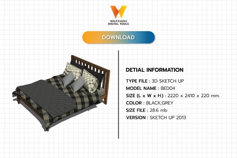 3D MODEL SKETCH UP FREE DOWNLOAD : เตียงนอน 04 ภาพประกอบ