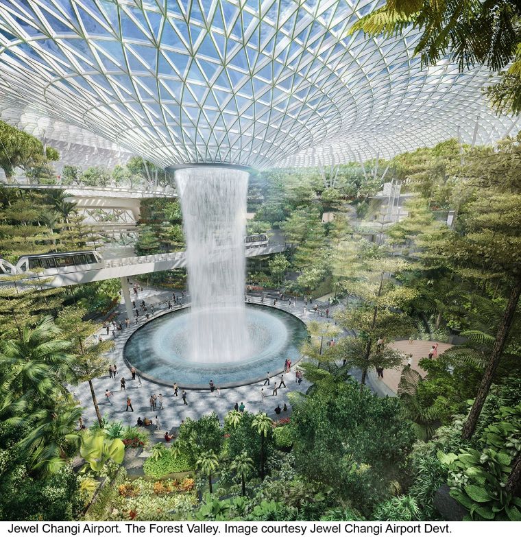 สถาปัตยกรรมโดมกระจก "The Jewel" โอเอซิสแห่งใหม่สำหรับผู้โดยสารภายในสนามบินชางงี สิงคโปร์ ภาพประกอบ