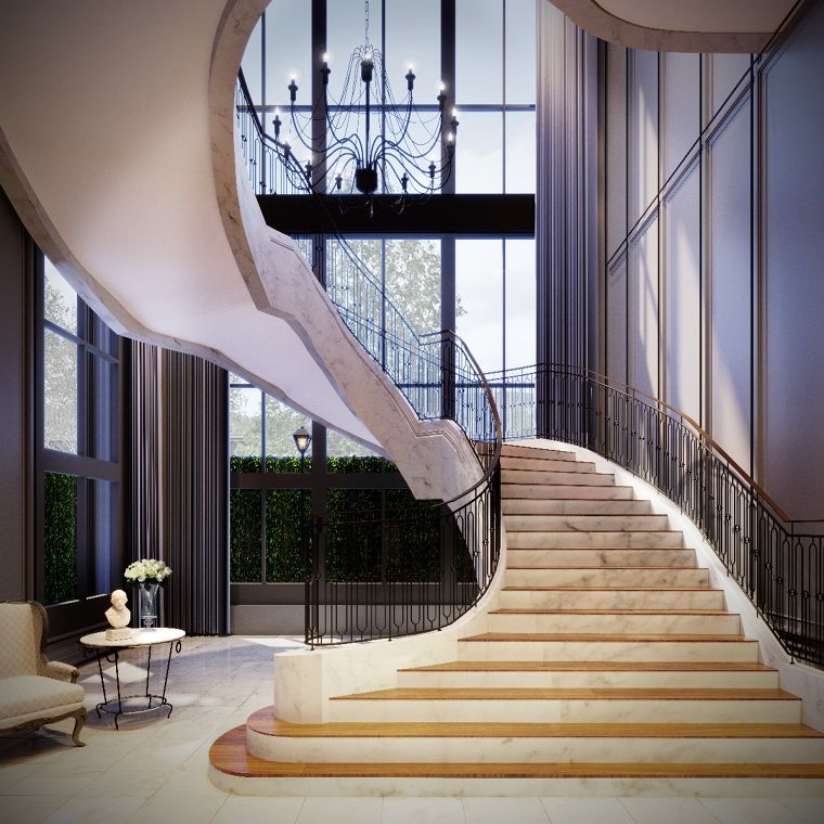 Grand Stair ที่ได้รับการตกแต่งอย่างงดงามตามแบบฉบับ English Classic
