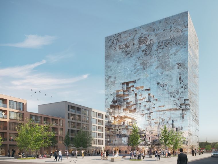 "The Milestone" อาคารที่ออกแบบ Glass Skin Wall ด้วยแนวคิด Crystal-Rock ที่บอกเล่าเรื่องราวต่างๆของเมืองจากอดีตไปถึงอนาคต  ภาพประกอบ